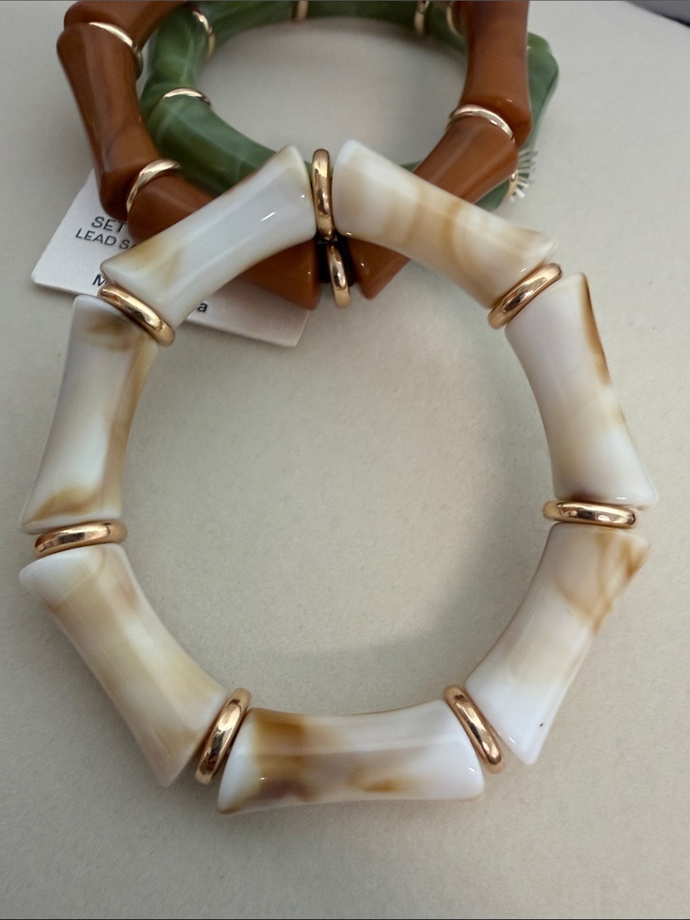 Piper K | Marbled Neutral Colored Bangle Stretch Bracelets - Picture 3 of 7